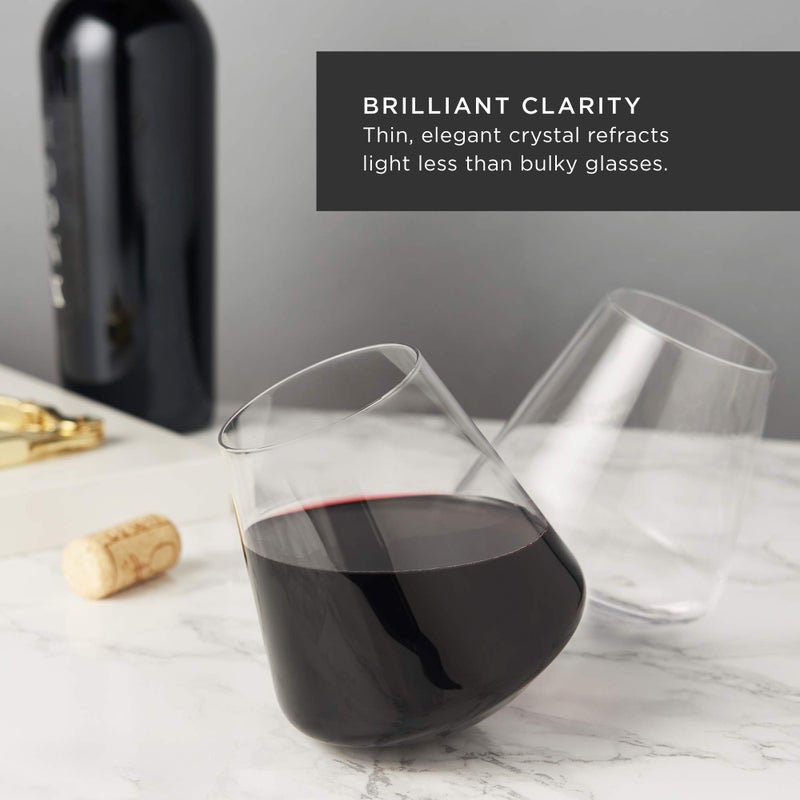 Viski Rolling Crystal Wine Glasses, Modern Wine Tumblers, Elegant Drinking Glasses for Red and White Wines, Wedding Gifts, Holiday Celebration, Birthday Party, Home Bar, Glassware Set of 2, 12 oz - Image 3